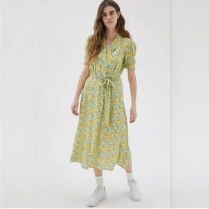 NWT Urban Outfitters M Spring Day Floral Midi Wrap Dress Cottagecore Linen NWT